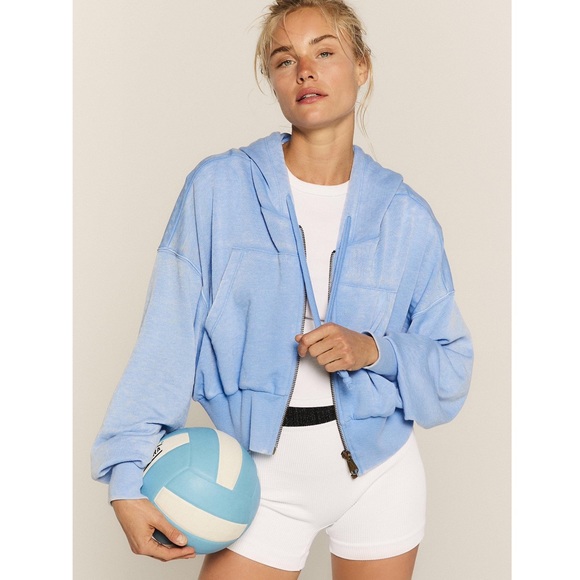 Free People Jackets & Blazers - Free People Movement Lowkey Zip Up Cropped Full Zip Hoodie Sweatshirt, Blue - S